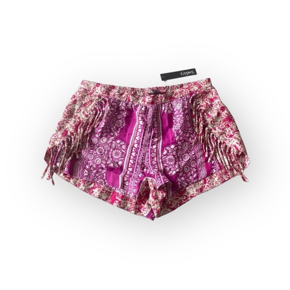new Gypsy05 ꧁ Mixed Print Voile Fringe Shorts ꧂ Fuchsia Pink ꧂ Large ꧂ Festival - Picture 6 of 16
